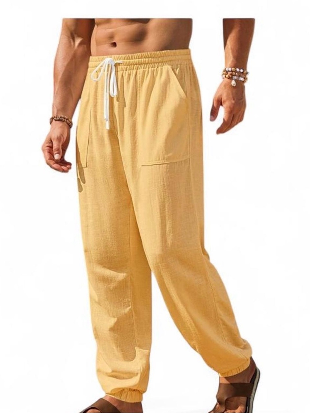 Runcati Pants Sz  XXL Men's Lightweight Casual Drawstring Mustard Joggers